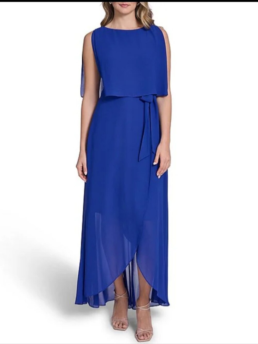 Jessica Howard Souffle Chiffon Faux Wrap Capelet Dress